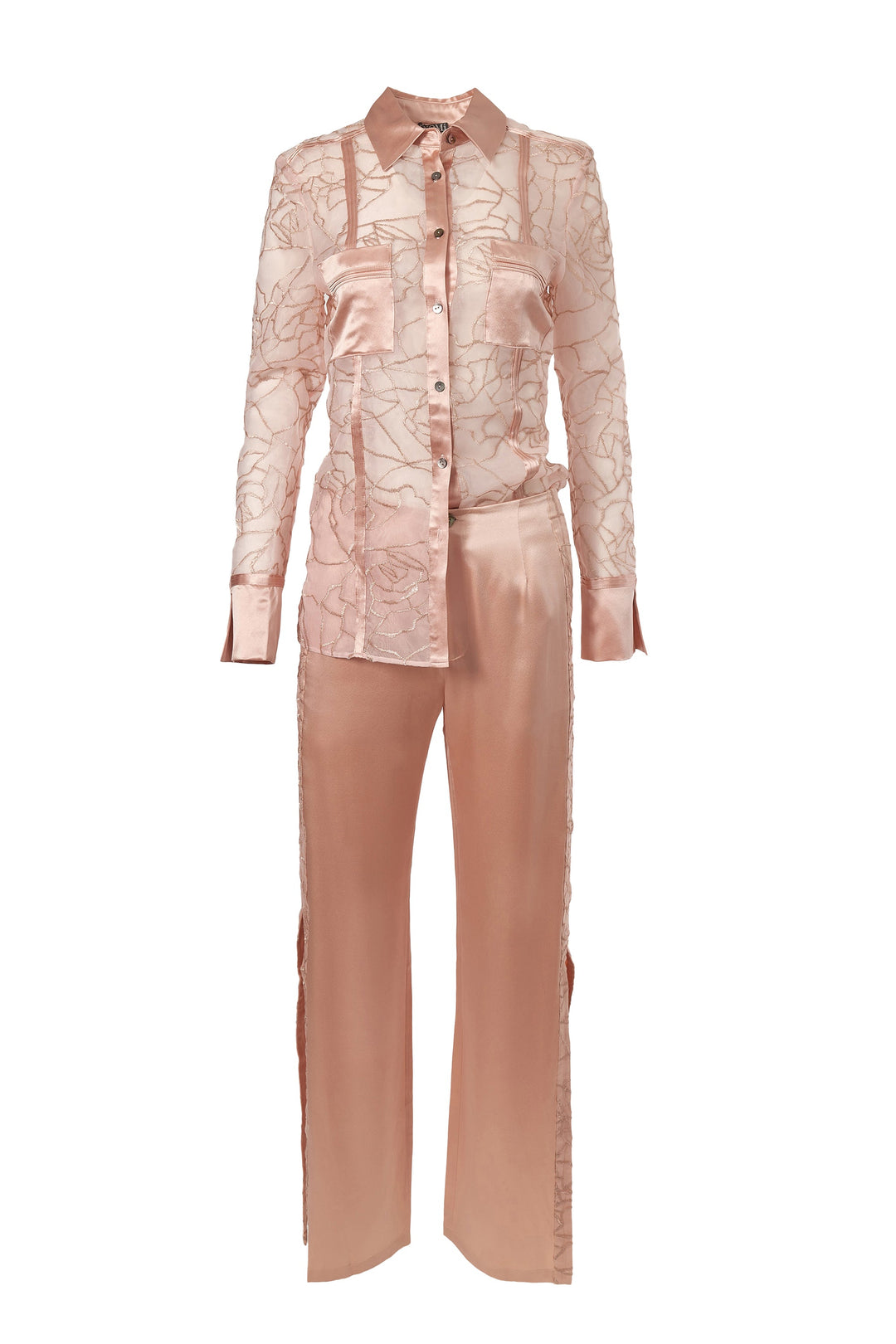 Embroidered Crispy Silk Organza Shirt in Rosy Pink