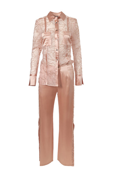 Silk Slit Trim Pants In Rosy Pink