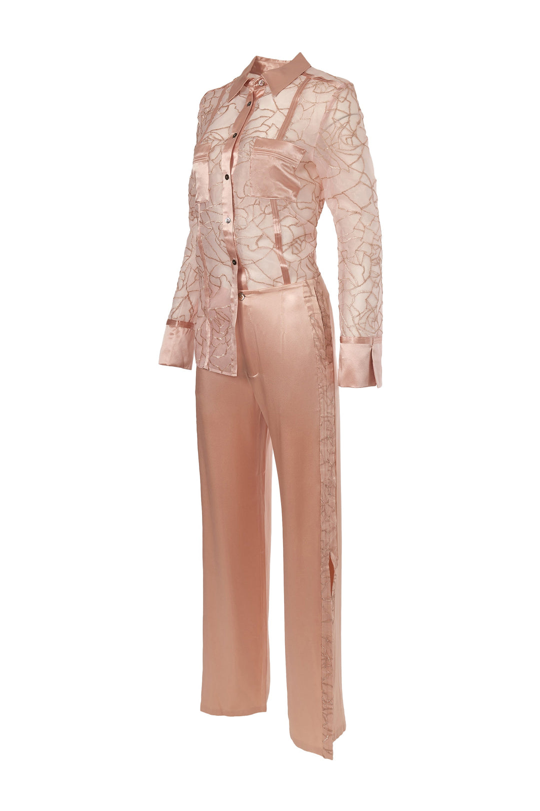 Embroidered Crispy Silk Organza Shirt in Rosy Pink
