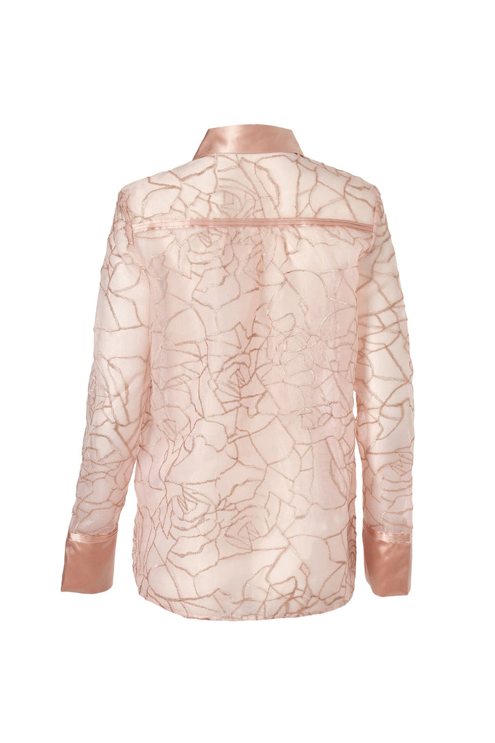 Embroidered Crispy Silk Organza Shirt in Rosy Pink